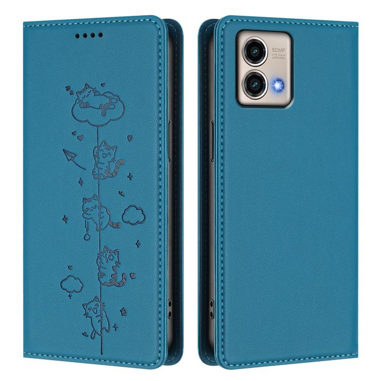 For Motorola Moto G Stylus 5G 2023 Cute Cats Embossed Magnetic RFID Vegan Leather Phone Case