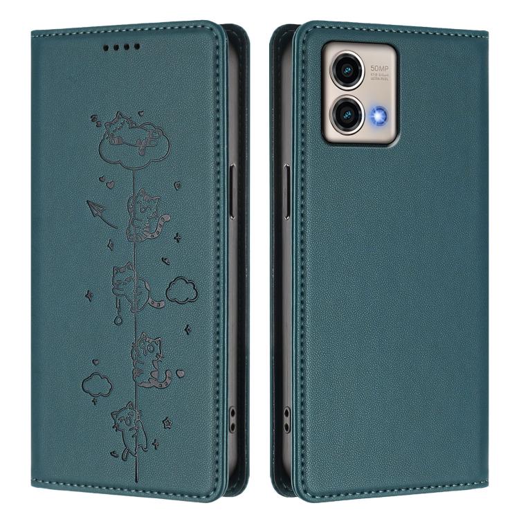 For Motorola Moto G Stylus 5G 2023 Cute Cats Embossed Magnetic RFID Vegan Leather Phone Case