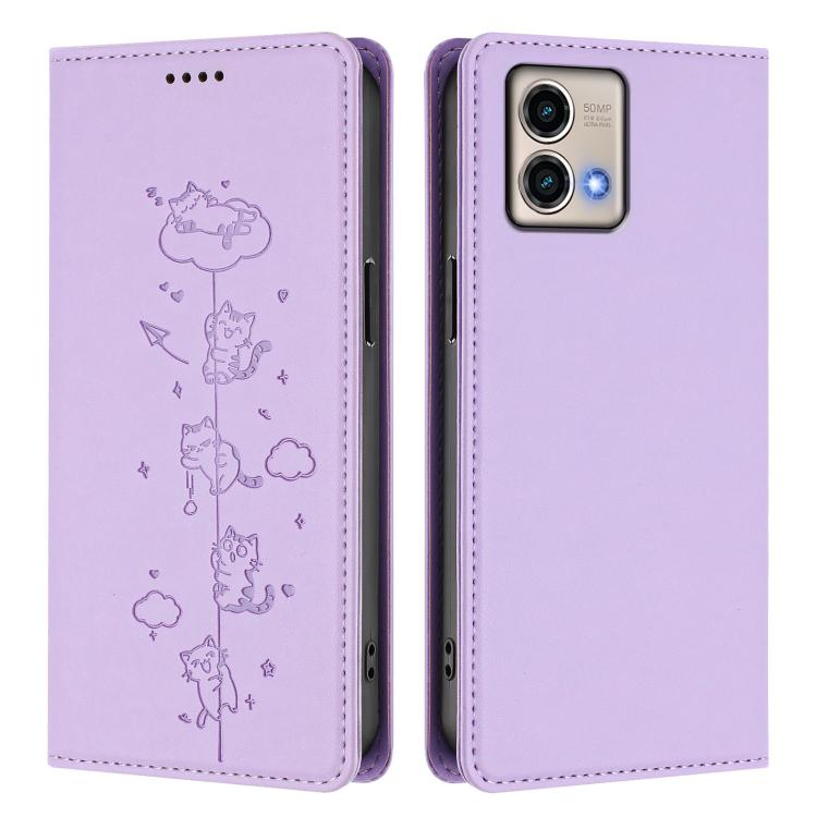 For Motorola Moto G Stylus 5G 2023 Cute Cats Embossed Magnetic RFID Vegan Leather Phone Case