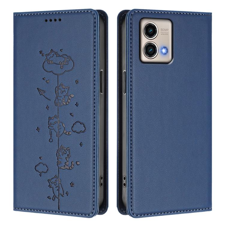 For Motorola Moto G Stylus 5G 2023 Cute Cats Embossed Magnetic RFID Vegan Leather Phone Case
