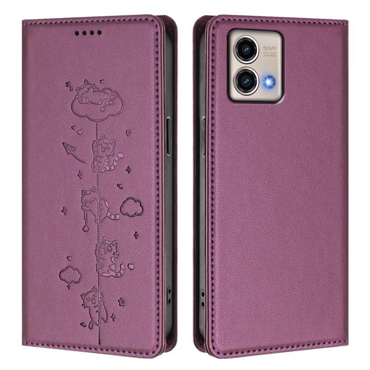 For Motorola Moto G Stylus 5G 2023 Cute Cats Embossed Magnetic RFID Vegan Leather Phone Case