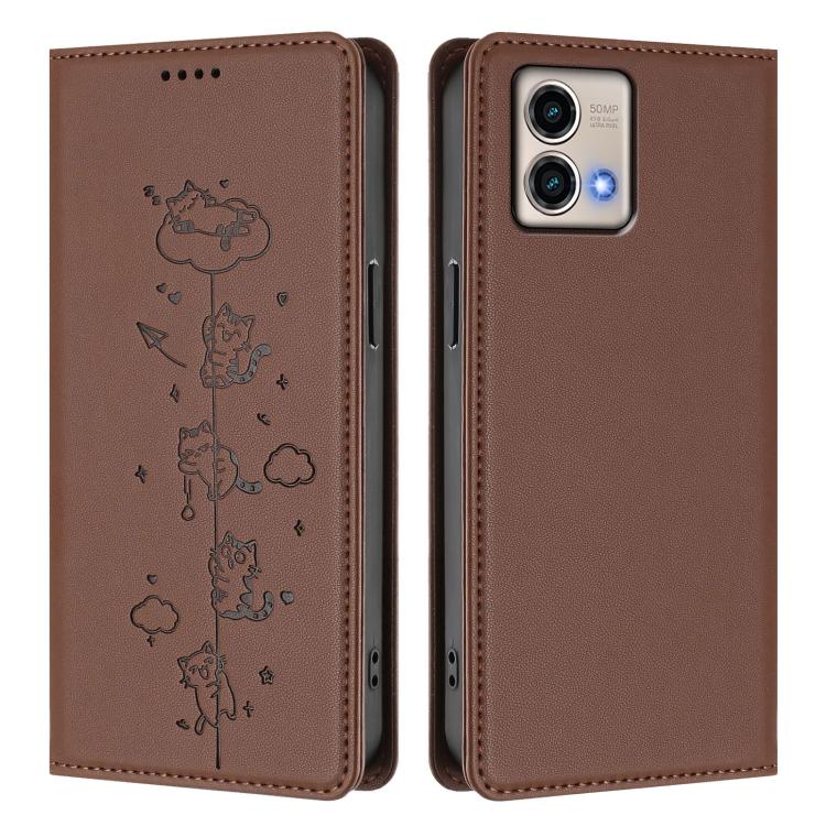 For Motorola Moto G Stylus 5G 2023 Cute Cats Embossed Magnetic RFID Vegan Leather Phone Case