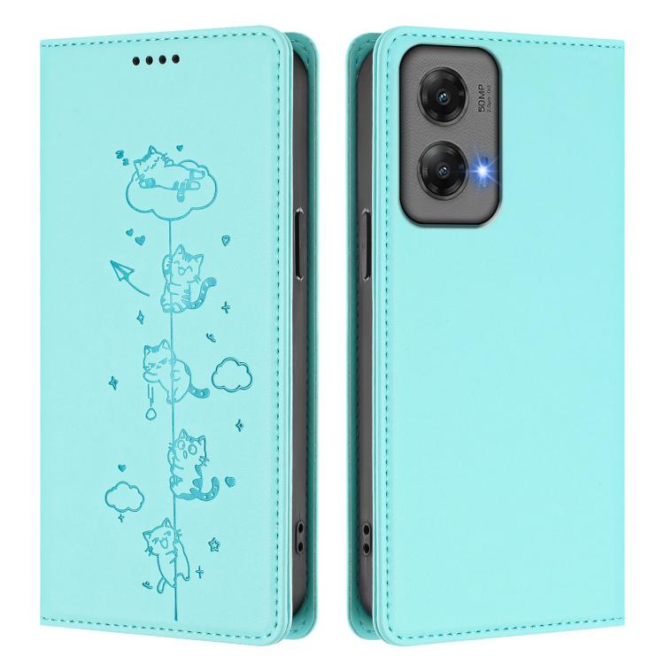 For Motorola Moto G Stylus 5G 2024 Cute Cats Embossed Magnetic RFID Vegan Leather Phone Case
