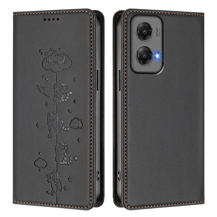 For Motorola Moto G Stylus 5G 2024 Cute Cats Embossed Magnetic RFID Vegan Leather Phone Case