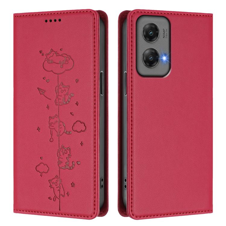 For Motorola Moto G Stylus 5G 2024 Cute Cats Embossed Magnetic RFID Vegan Leather Phone Case
