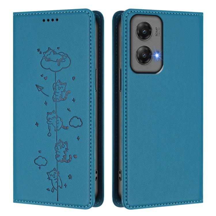 For Motorola Moto G Stylus 5G 2024 Cute Cats Embossed Magnetic RFID Vegan Leather Phone Case