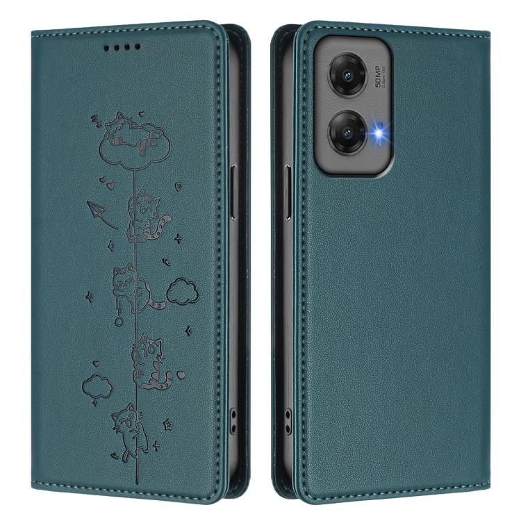 For Motorola Moto G Stylus 5G 2024 Cute Cats Embossed Magnetic RFID Vegan Leather Phone Case