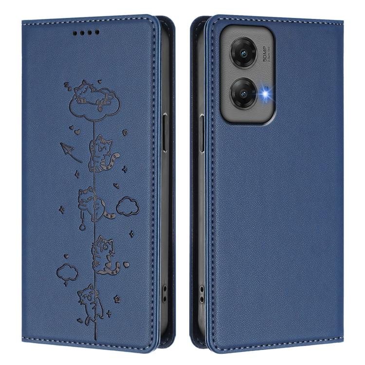 For Motorola Moto G Stylus 5G 2024 Cute Cats Embossed Magnetic RFID Vegan Leather Phone Case
