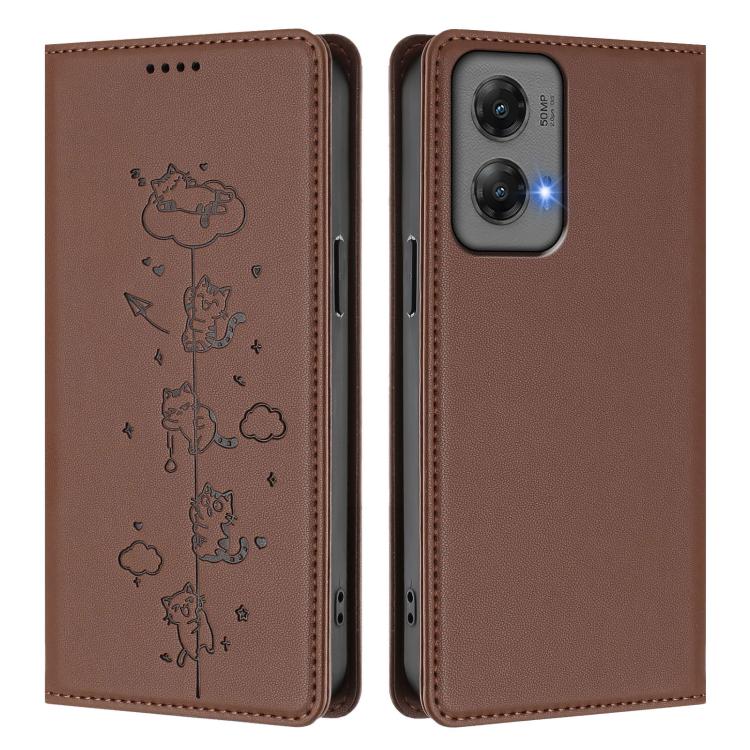 For Motorola Moto G Stylus 5G 2024 Cute Cats Embossed Magnetic RFID Vegan Leather Phone Case