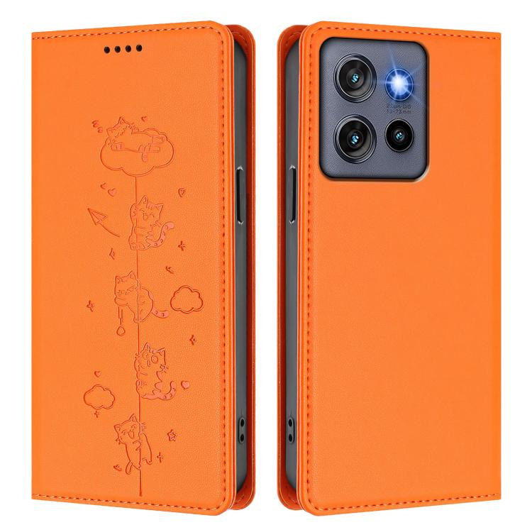 For Motorola Moto G Stylus 5G 2025 Cute Cats Embossed Magnetic RFID Vegan Leather Phone Case