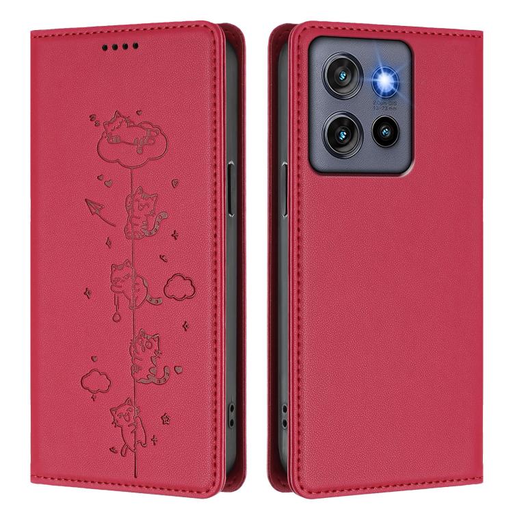 For Motorola Moto G Stylus 5G 2025 Cute Cats Embossed Magnetic RFID Vegan Leather Phone Case