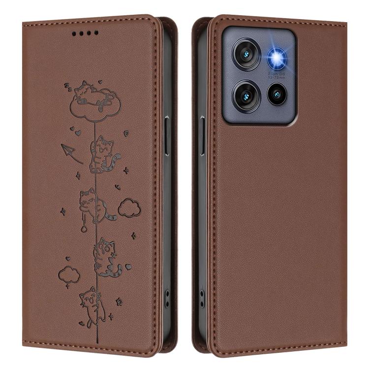 For Motorola Moto G Stylus 5G 2025 Cute Cats Embossed Magnetic RFID Vegan Leather Phone Case