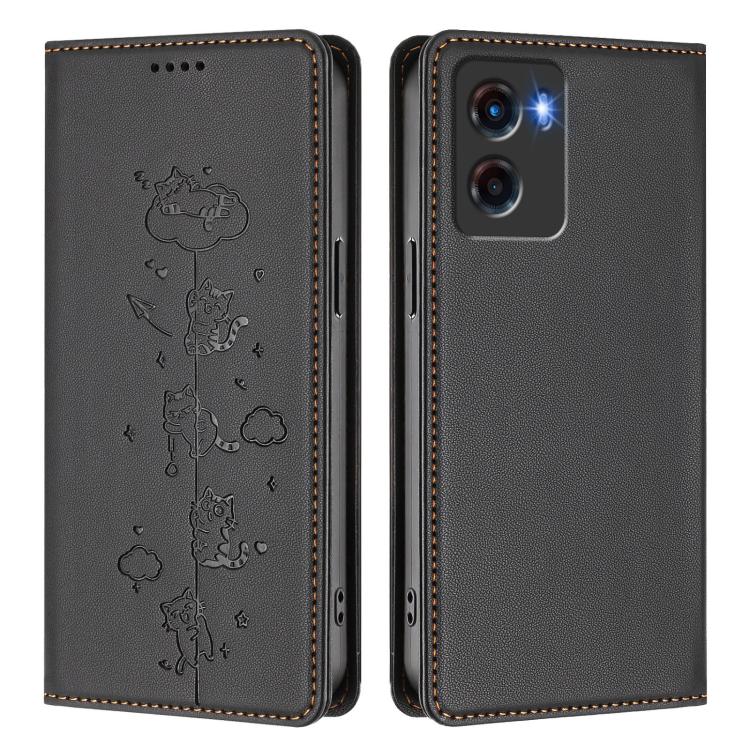 For Motorola Moto G05 / E15 Cute Cats Embossed Magnetic RFID Vegan Leather Phone Case