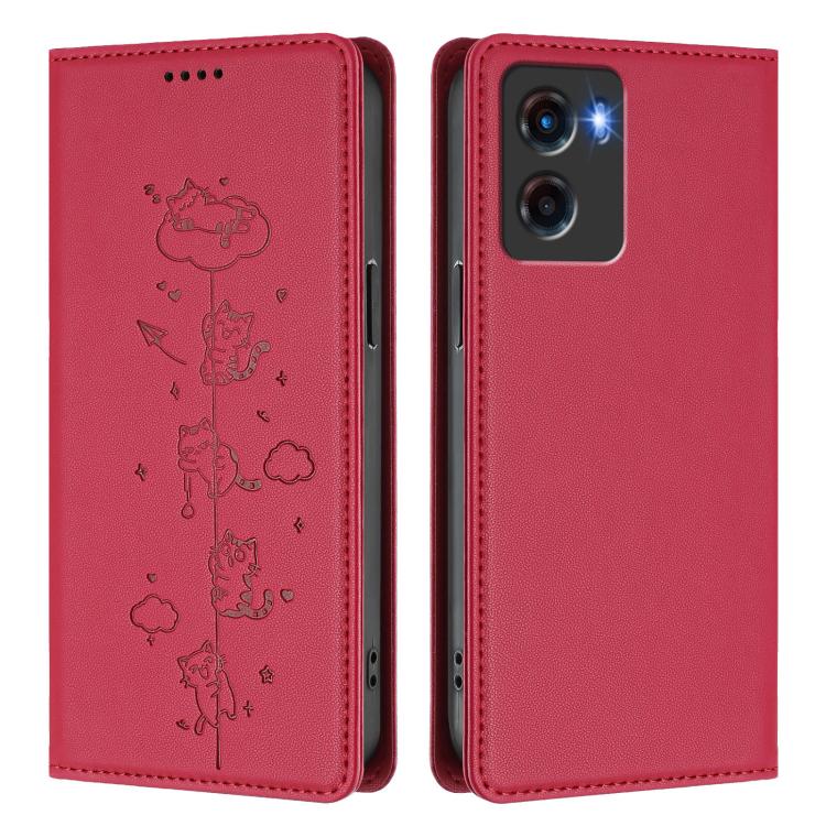 For Motorola Moto G05 / E15 Cute Cats Embossed Magnetic RFID Vegan Leather Phone Case