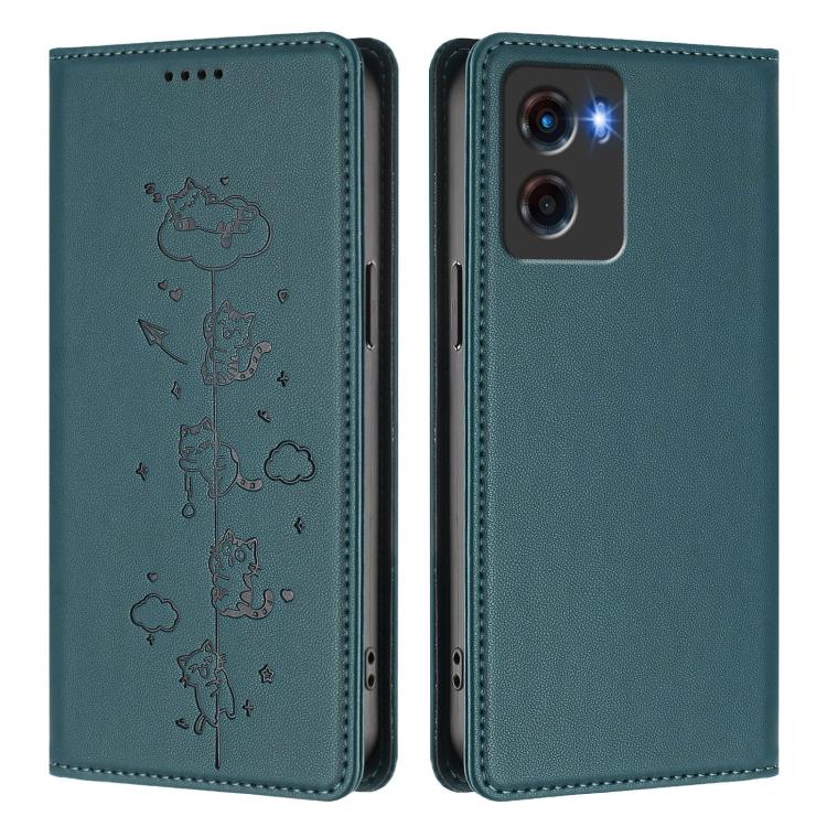 For Motorola Moto G05 / E15 Cute Cats Embossed Magnetic RFID Vegan Leather Phone Case