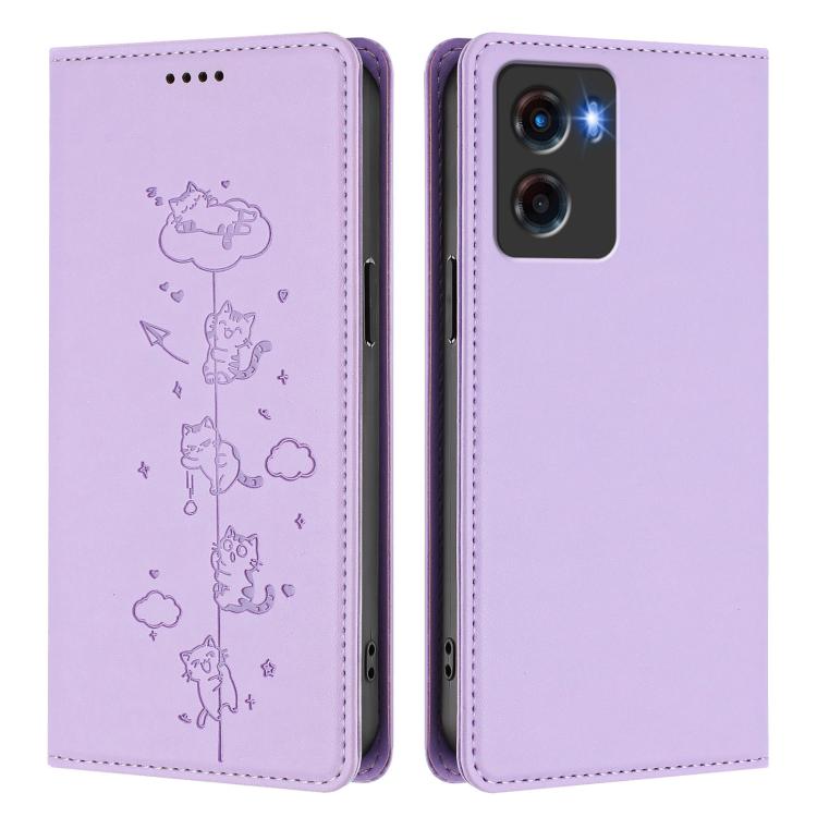 For Motorola Moto G05 / E15 Cute Cats Embossed Magnetic RFID Vegan Leather Phone Case