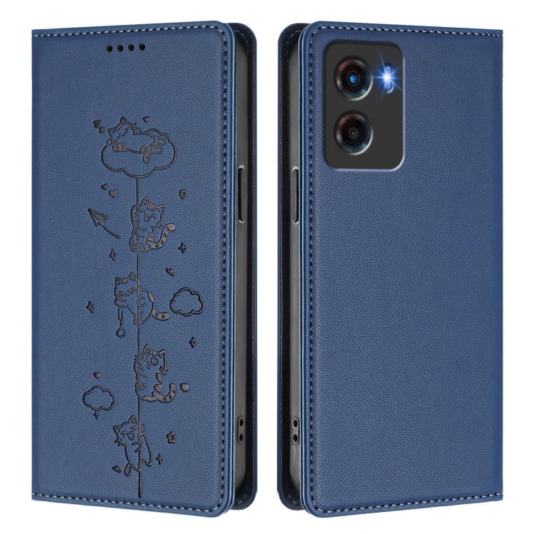 For Motorola Moto G05 / E15 Cute Cats Embossed Magnetic RFID Vegan Leather Phone Case