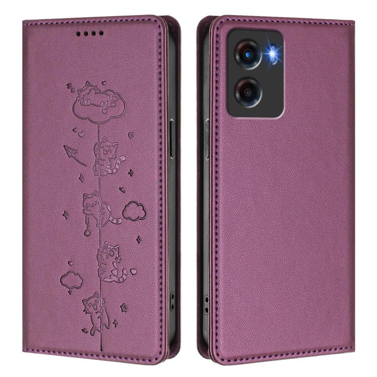 For Motorola Moto G05 / E15 Cute Cats Embossed Magnetic RFID Vegan Leather Phone Case