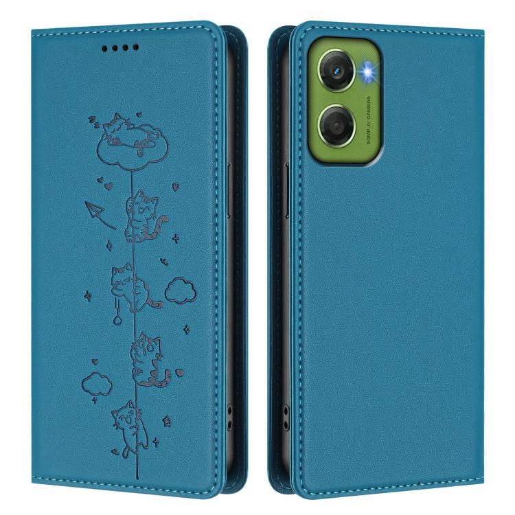 For Motorola Moto G06 4G / G06 Power Cute Cats Embossed Magnetic RFID Vegan Leather Phone Case