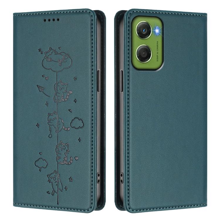 For Motorola Moto G06 4G / G06 Power Cute Cats Embossed Magnetic RFID Vegan Leather Phone Case