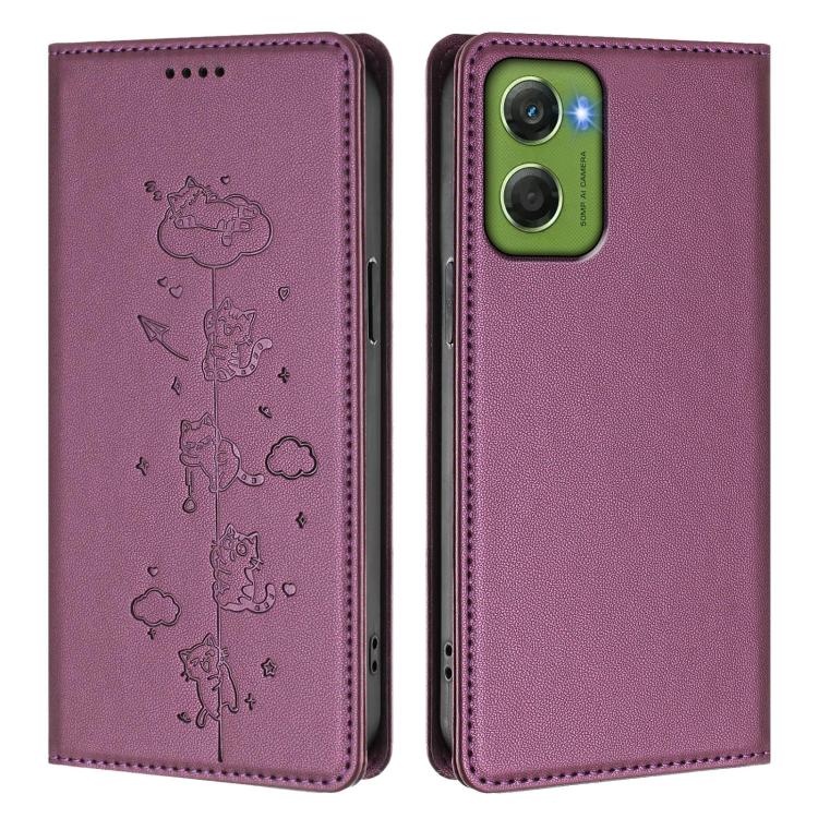 For Motorola Moto G06 4G / G06 Power Cute Cats Embossed Magnetic RFID Vegan Leather Phone Case