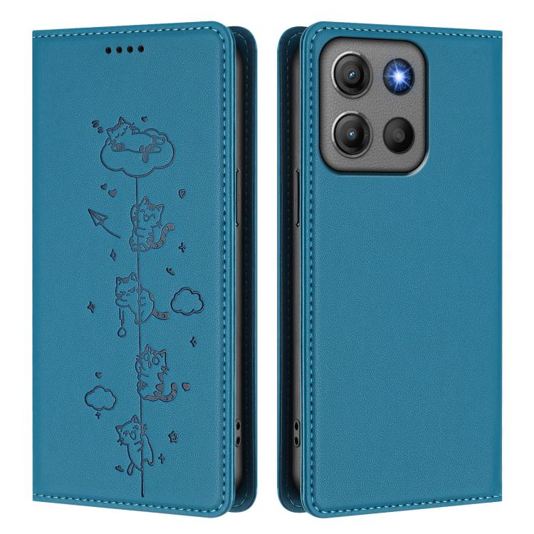 For Motorola Moto G15 / G15 Power Cute Cats Embossed Magnetic RFID Vegan Leather Phone Case