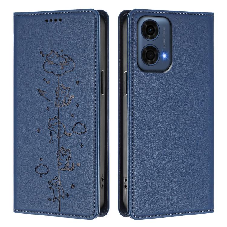 For Motorola Moto G24 Power India Cute Cats Embossed Magnetic RFID Vegan Leather Phone Case