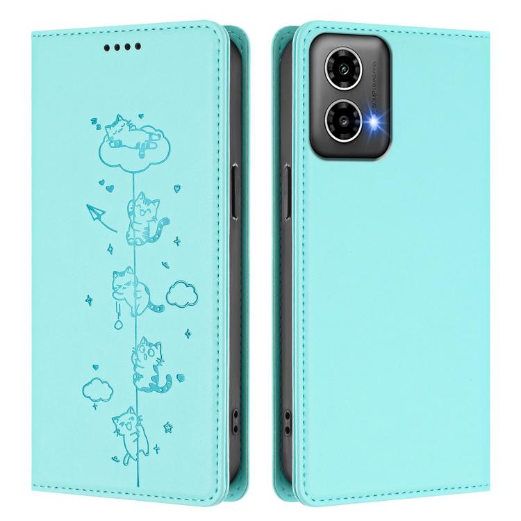 For Motorola Moto G34 5G / G45 5G Cute Cats Embossed Magnetic RFID Vegan Leather Phone Case