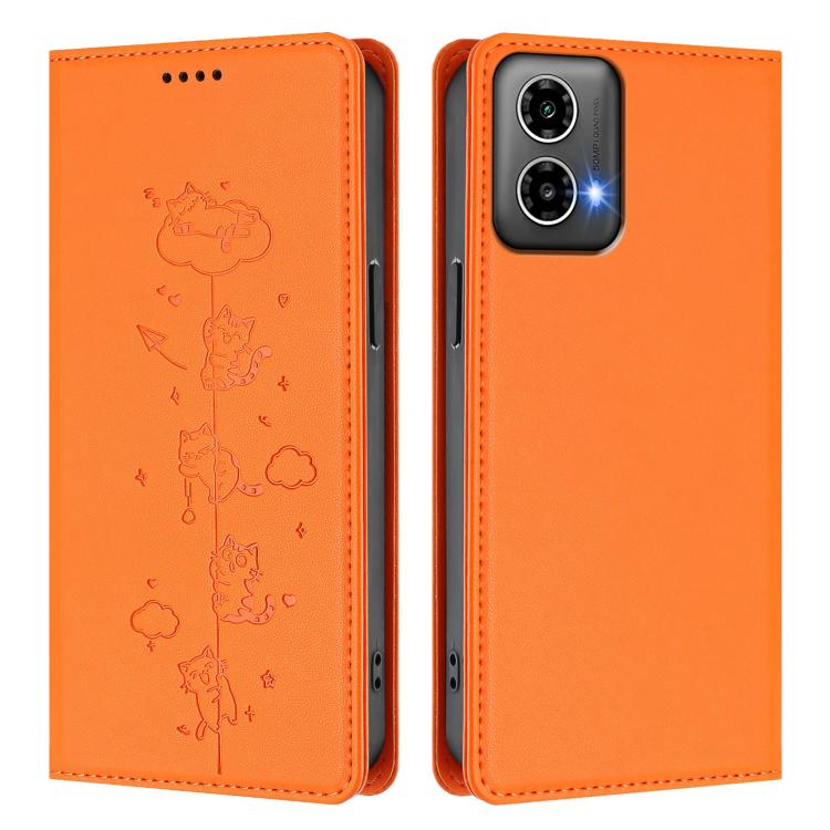 For Motorola Moto G34 5G / G45 5G Cute Cats Embossed Magnetic RFID Vegan Leather Phone Case