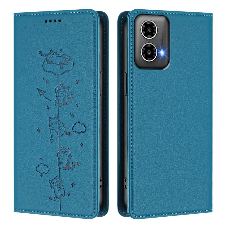 For Motorola Moto G34 5G / G45 5G Cute Cats Embossed Magnetic RFID Vegan Leather Phone Case