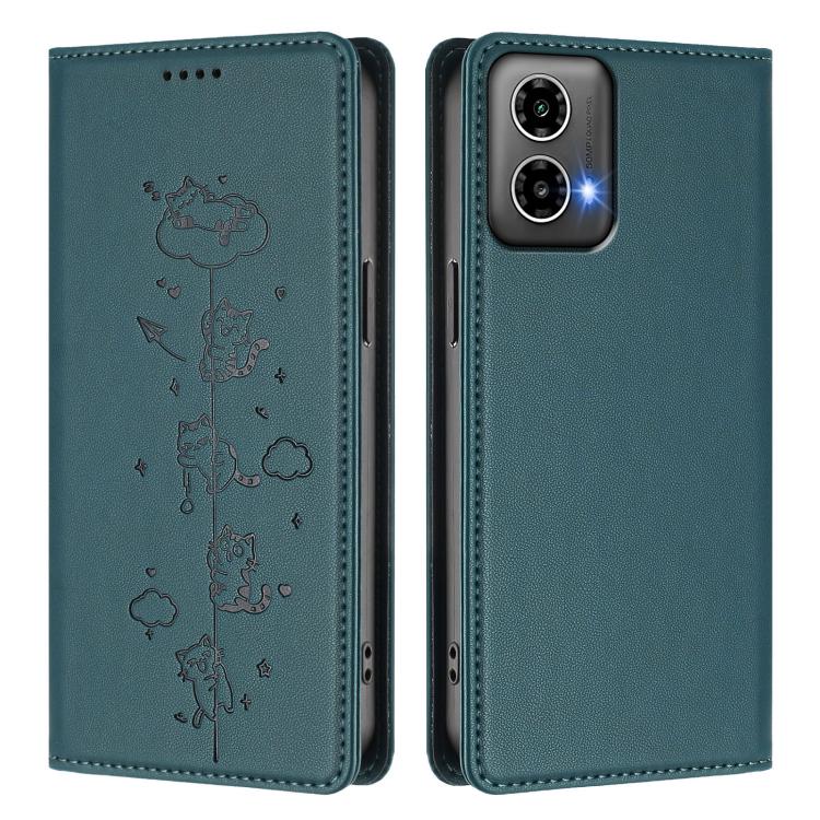 For Motorola Moto G34 5G / G45 5G Cute Cats Embossed Magnetic RFID Vegan Leather Phone Case