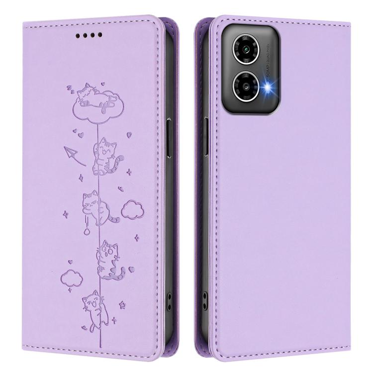 For Motorola Moto G34 5G / G45 5G Cute Cats Embossed Magnetic RFID Vegan Leather Phone Case