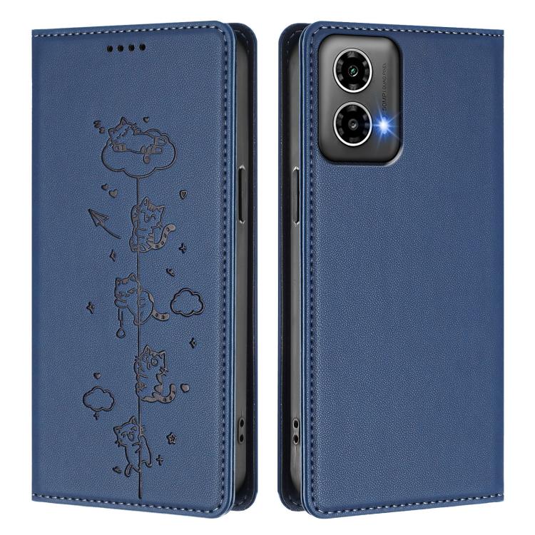 For Motorola Moto G34 5G / G45 5G Cute Cats Embossed Magnetic RFID Vegan Leather Phone Case