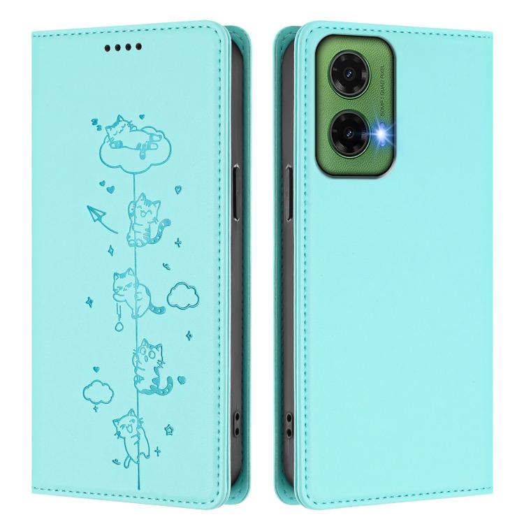 For Motorola Moto G35 5G Cute Cats Embossed Magnetic RFID Vegan Leather Phone Case