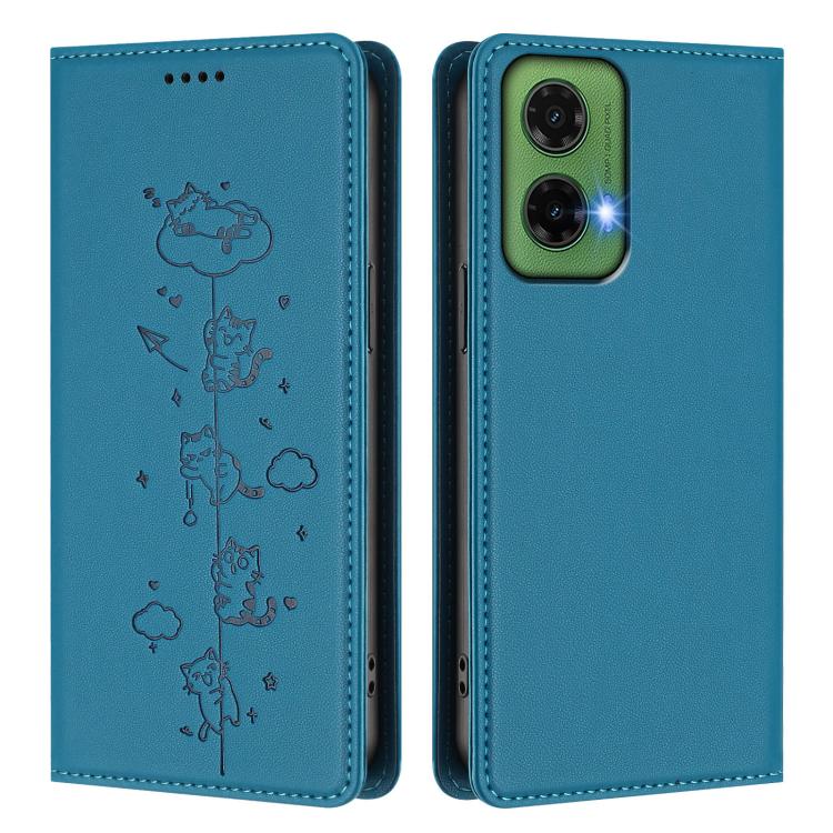 For Motorola Moto G35 5G Cute Cats Embossed Magnetic RFID Vegan Leather Phone Case