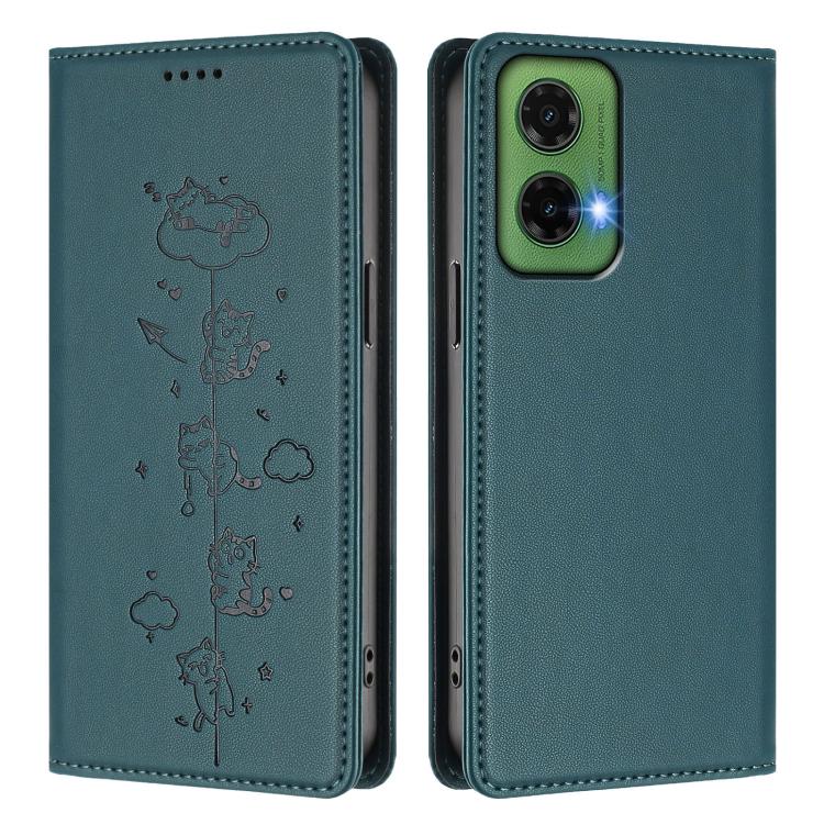 For Motorola Moto G35 5G Cute Cats Embossed Magnetic RFID Vegan Leather Phone Case