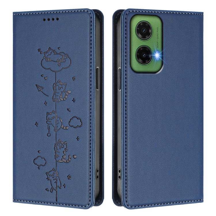 For Motorola Moto G35 5G Cute Cats Embossed Magnetic RFID Vegan Leather Phone Case