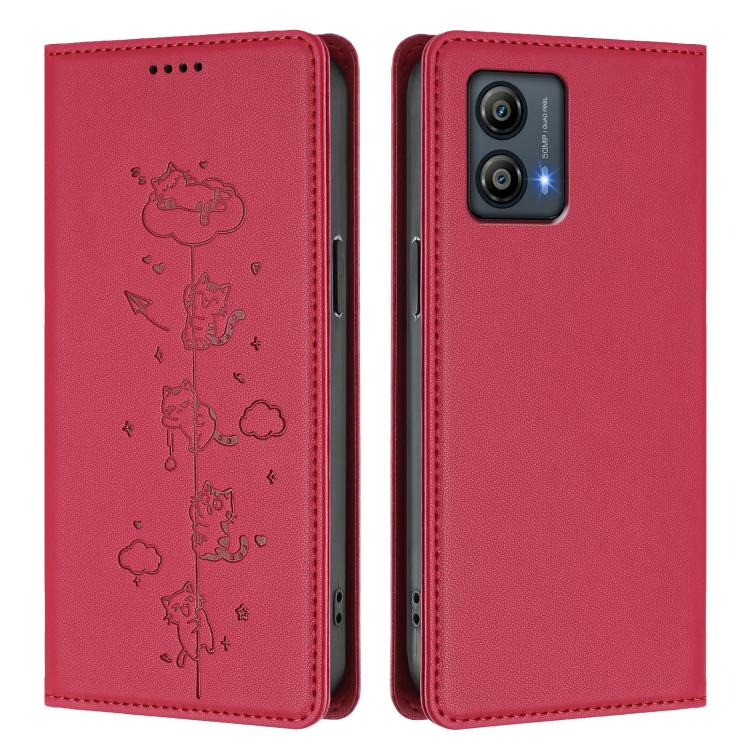 For Motorola Moto G53 5G / G13 4G Cute Cats Embossed Magnetic RFID Vegan Leather Phone Case