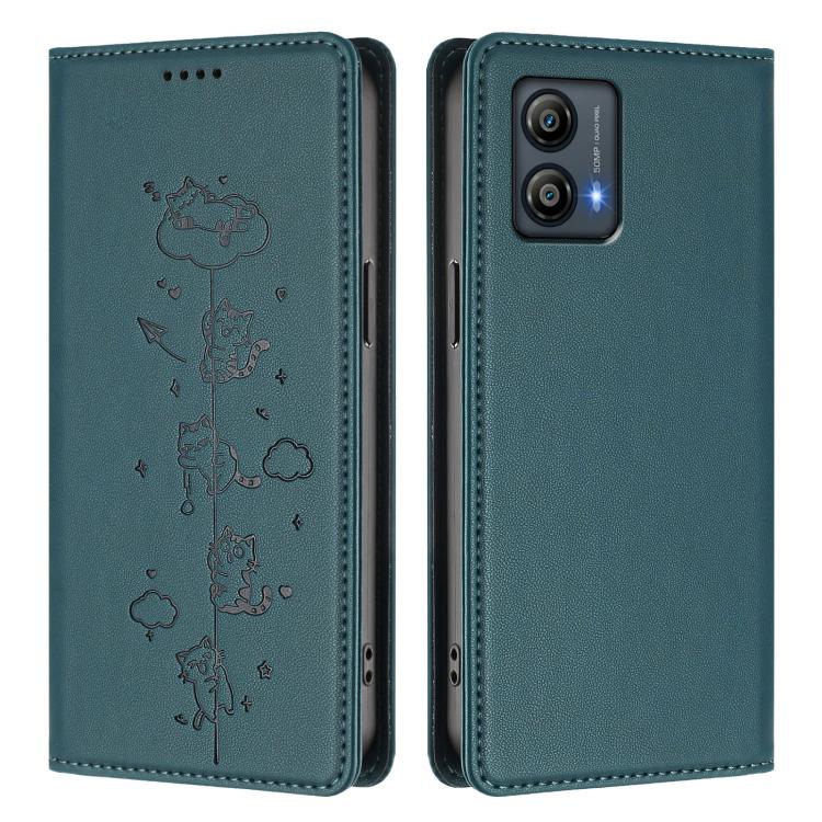 For Motorola Moto G53 5G / G13 4G Cute Cats Embossed Magnetic RFID Vegan Leather Phone Case