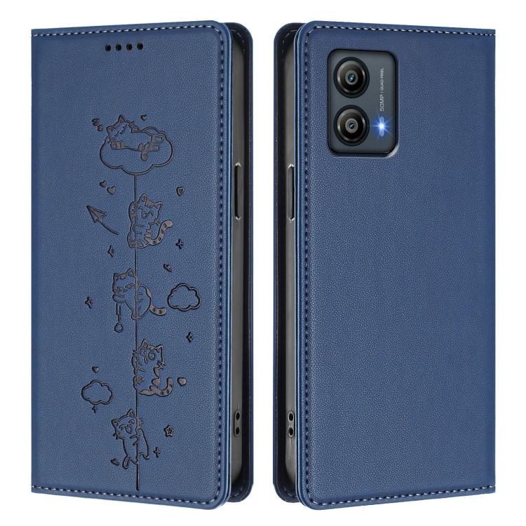 For Motorola Moto G53 5G / G13 4G Cute Cats Embossed Magnetic RFID Vegan Leather Phone Case