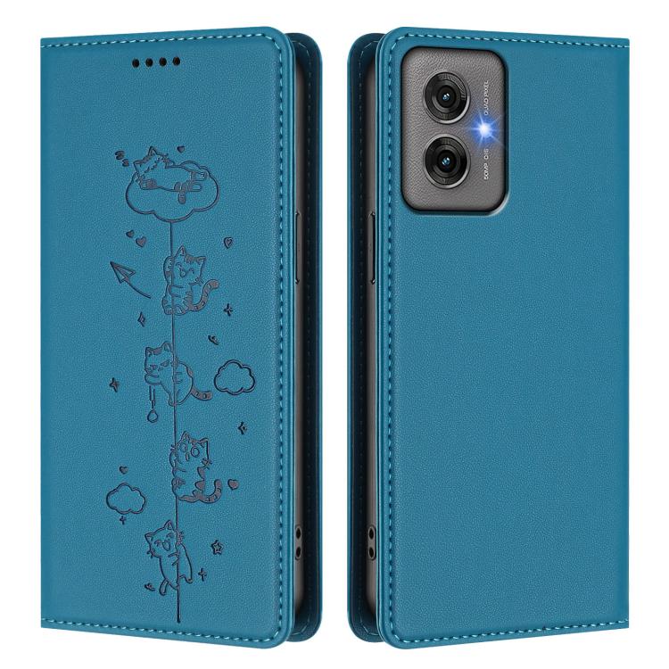 For Motorola Moto G55 5G Cute Cats Embossed Magnetic RFID Vegan Leather Phone Case