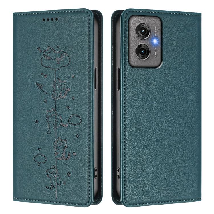For Motorola Moto G55 5G Cute Cats Embossed Magnetic RFID Vegan Leather Phone Case