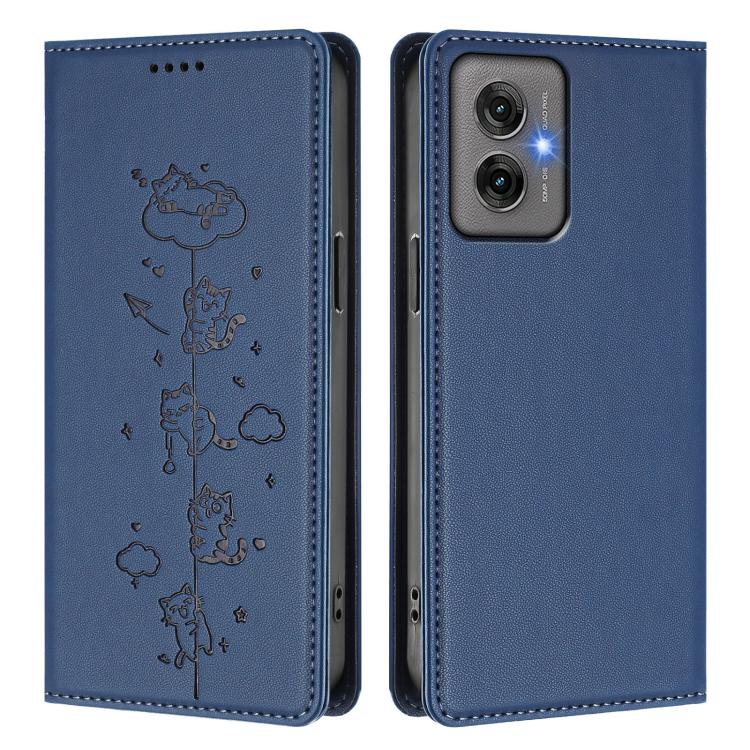 For Motorola Moto G55 5G Cute Cats Embossed Magnetic RFID Vegan Leather Phone Case