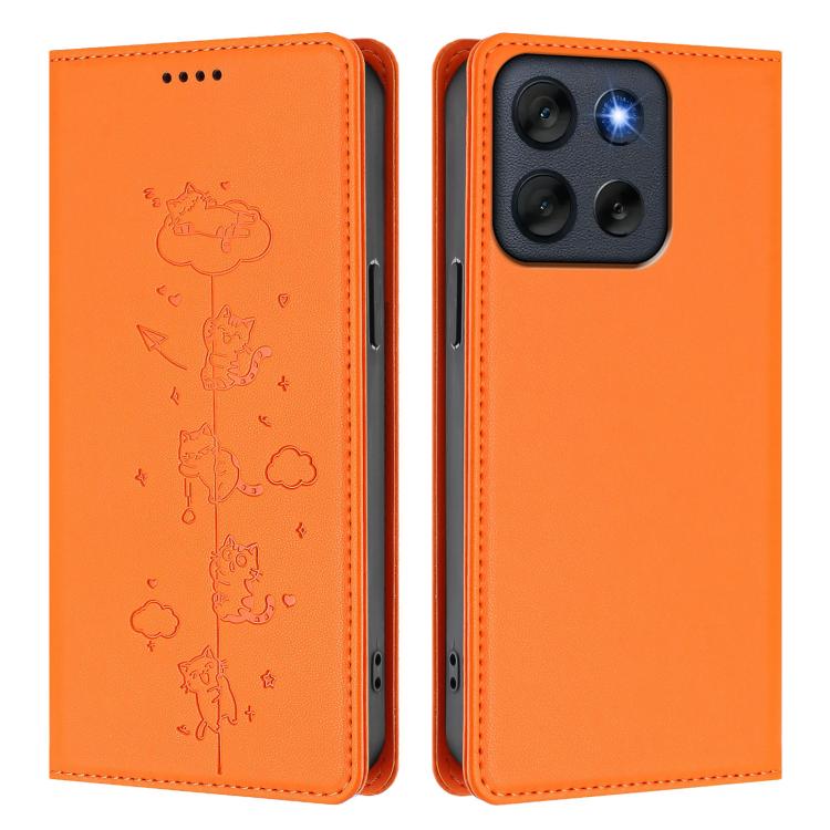 For Motorola Moto G56 5G / G66J Cute Cats Embossed Magnetic RFID Vegan Leather Phone Case
