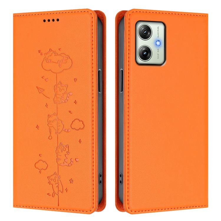 For Motorola Moto G64 India Cute Cats Embossed Magnetic RFID Vegan Leather Phone Case
