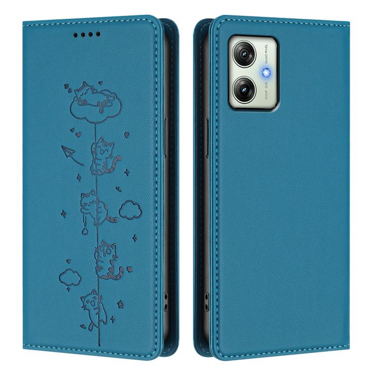 For Motorola Moto G64 India Cute Cats Embossed Magnetic RFID Vegan Leather Phone Case