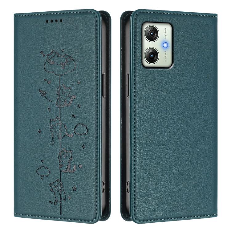 For Motorola Moto G64 India Cute Cats Embossed Magnetic RFID Vegan Leather Phone Case