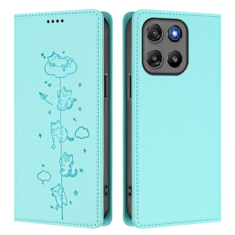 For Motorola Moto G57 / G67 Power Cute Cats Embossed Magnetic RFID Vegan Leather Phone Case