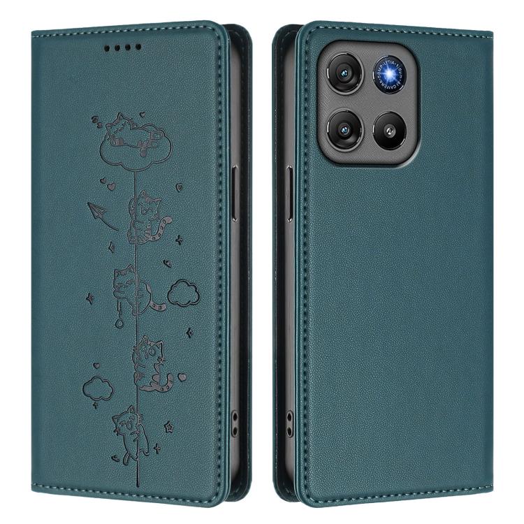 For Motorola Moto G57 / G67 Power Cute Cats Embossed Magnetic RFID Vegan Leather Phone Case
