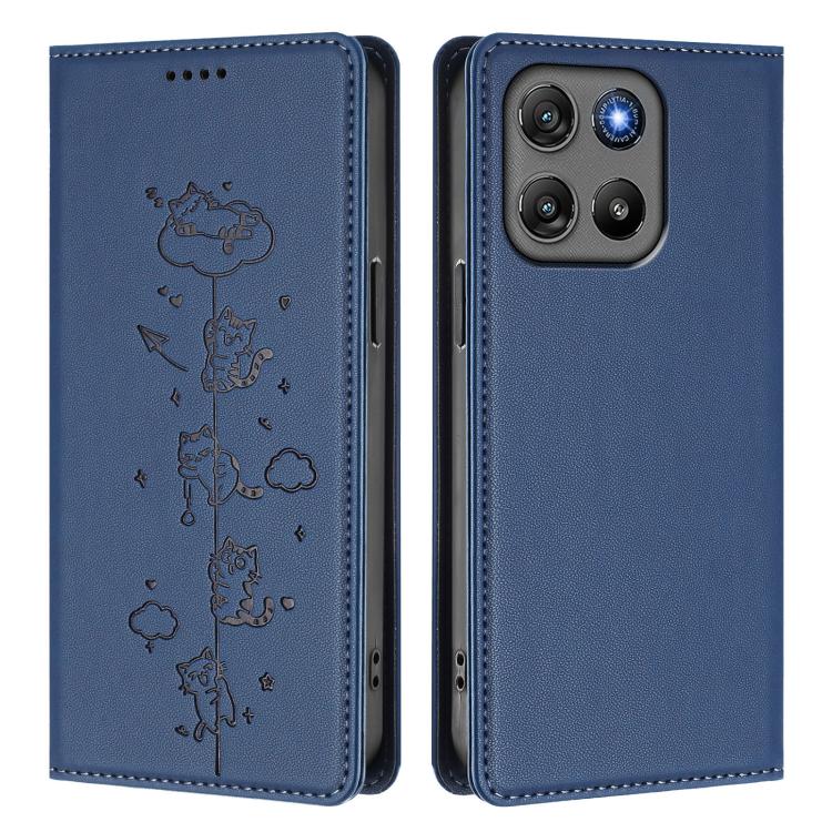 For Motorola Moto G57 / G67 Power Cute Cats Embossed Magnetic RFID Vegan Leather Phone Case